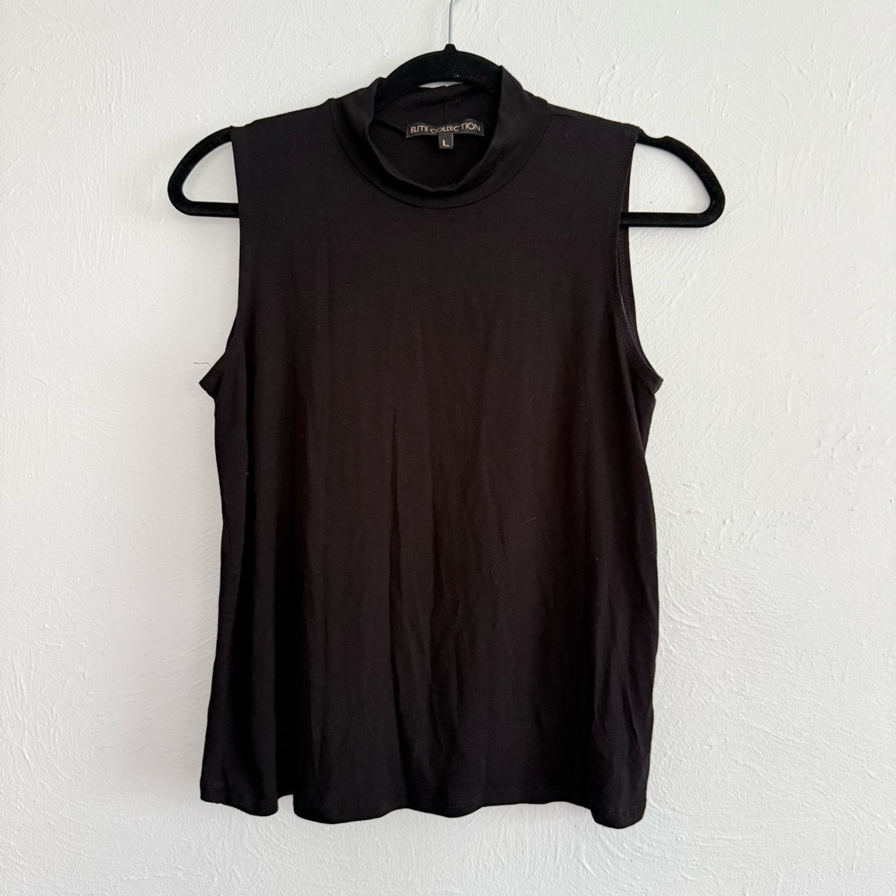 Elite Collection Black Mock Turtleneck Sleeveless Top Large